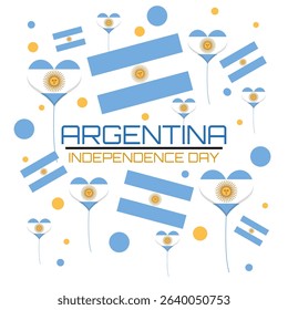 Argentina Independence day to celebrate on July 9th. Argentine flags waving with heart balloons flying on white background. Happy Independence Day.