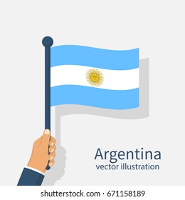 Argentina Independence Day. Argentina flag in hands of men. Vector illustration flat design. Celebration, an event of year. National symbols.