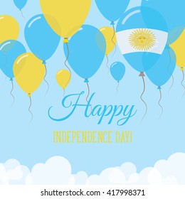 Argentina Independence Day Flat Patriotic Card. Happy National Day Argentina Vector Patriotic card. Flying Rubber Balloons in Colors of the Argentinean Flag.