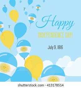 Argentina Independence Day Greeting Card. Flying Flat Balloons In National Colors of Argentina. Happy Independence Day Vector Illustration. Argentinean Flag Balloons.