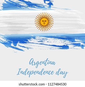 Argentina Independence day holiday background. Abstract grunge watercolor flag of Argentine Republic. Template for national holiday poster, banner, flyer, invitation, etc.