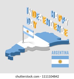 Argentina Independence day. Argentina isometric map. Vector illustration.