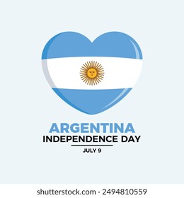 Ilustración vectorial de afiches del Día de la Independencia de Argentina. Bandera de Argentina en forma de corazón. Símbolo de amor de la bandera bahameña. Plantilla de fondo, Anuncio, tarjeta. 9 de julio de cada año. Día importante