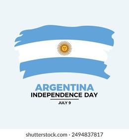 Ilustración vectorial de afiches del Día de la Independencia de Argentina. Icono de la bandera argentina grunge. Símbolo de la bandera argentina de pinceles. Plantilla de fondo, Anuncio, tarjeta. 9 de julio de cada año. Día importante