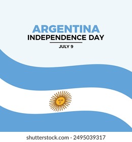 Argentinien Unabhängigkeitstag Poster Vektorillustration. Argentinien schwenkende Flagge Rahmen Vektorgrafik. Argentinisches abstraktes Flaggensymbol. Vorlage für Hintergrund, Banner, Karte. 9. Juli jedes Jahr. Wichtiger Tag