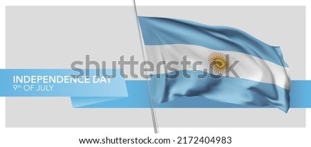 Argentina independence day vector banner, greeting card. Argentinian wavy flag in 9th of July patriotic holiday horizontal design