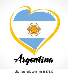 Argentina Independence Day vector design colorful shield in heart color national flag and text. Love Argentina emblem colored
