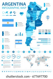 Argentina info graphic map and flag - vector illustration