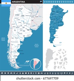 Argentina info graphic map and flag - vector illustration