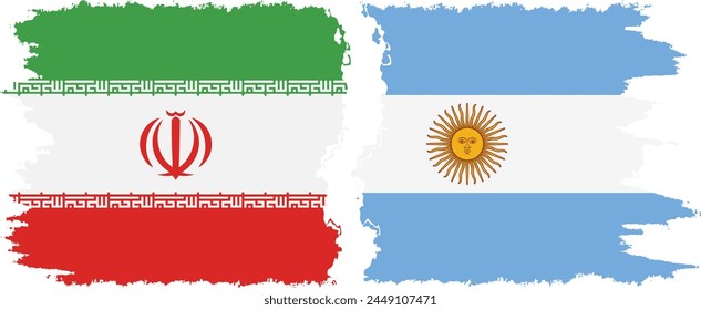 Argentina and Iran grunge flags connection, vector