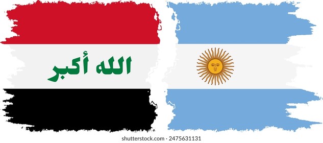 Argentina and Iraq grunge flags connection, vector