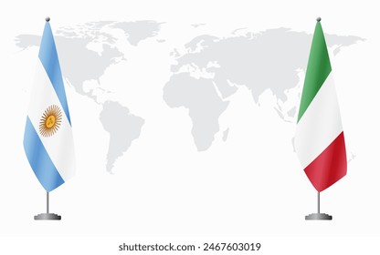 Argentina and Italy flags for official meeting against background of world map.