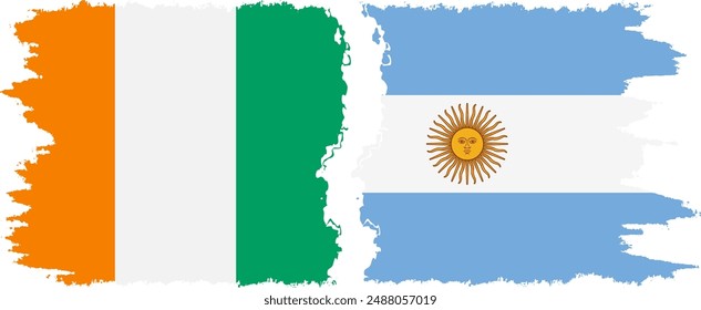 Argentina and Ivory Coast grunge flags connection, vector