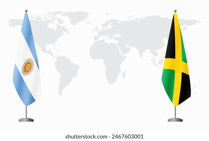 Argentina and Jamaica flags for official meeting against background of world map.