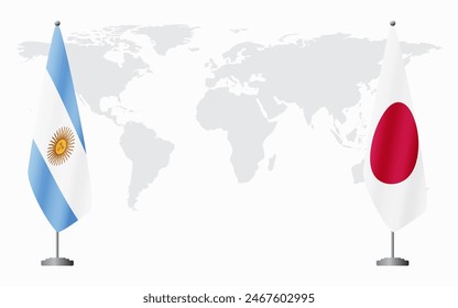 Argentina and Japan flags for official meeting against background of world map.