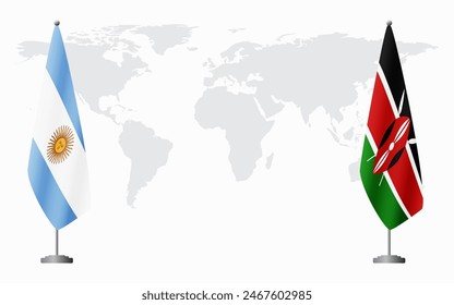 Argentina and Kenya flags for official meeting against background of world map.