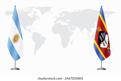 Argentina and Kingdom of eSwatini - Swaziland flags for official meeting against background of world map.