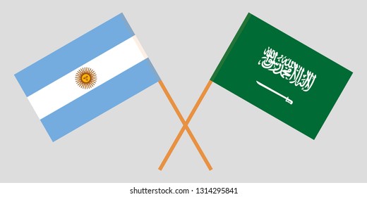 Argentina and Kingdom of Saudi Arabia. The Argentinean and KSA flags. Official colors. Correct proportion. Vector illustration