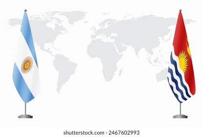 Argentina and Kiribati flags for official meeting against background of world map.