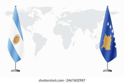 Argentina and Kosovo flags for official meeting against background of world map.