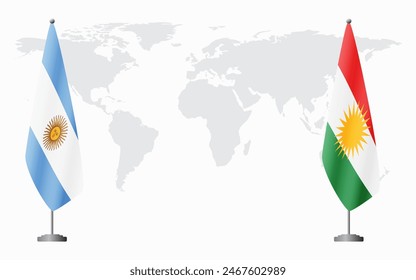 Argentina and Kurdistan flags for official meeting against background of world map.