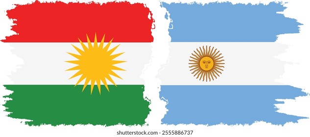 Argentina and  Kurdistan grunge flags connection, vector