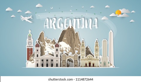 Argentina Landmark Global Travel And Journey paper background. Vector Design Template.used for your advertisement, book, banner, template, travel business or presentation