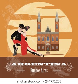 Argentina landmarks. Retro styled image. Vector illustration