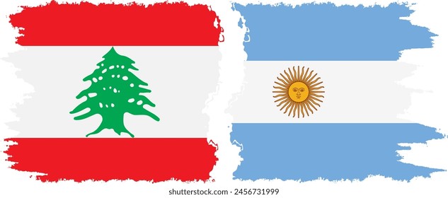 Argentina and Lebanon grunge flags connection, vector