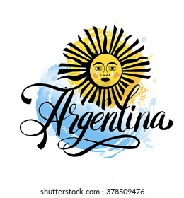 Argentina lettering. Hand lettering logo with watercolor elements.  argentina flag colors, grunge effects can be easily removed