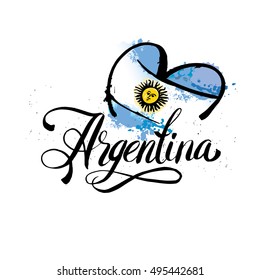 Argentina lettering. Hand lettering logo with watercolor elements. argentina flag colors, grunge effects can be easily removed