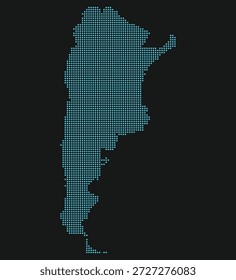 Argentinien hellblau gepunktete Karte auf schwarzem Hintergrund für Satelliten-Technologie und Luft- und Raumfahrt. Landkarte von Argentinien im gepunkteten Stil.