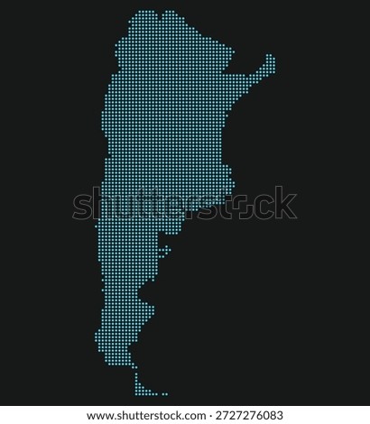 Argentina Light Blue Dotted Map on Black Background for Satellite Tech and Aerospace. Map of Argentina in  dotted style.