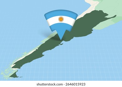 Argentina Location Highlighted on American Map with Flag Icon. Detailed Vector Design.