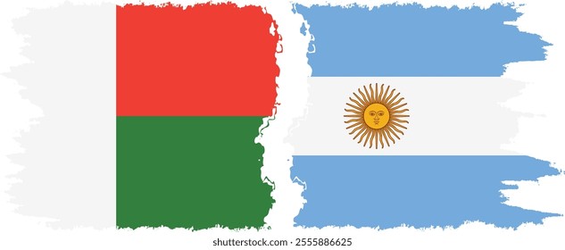 Argentina and Madagascar grunge flags connection, vector