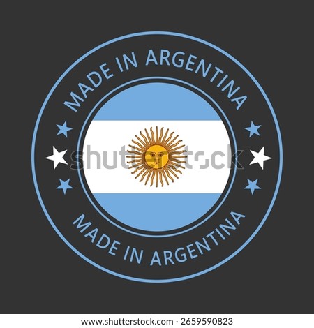 Argentina Made in Stamp in circle with flag Vector template on white background