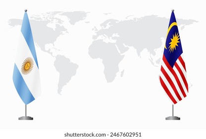 Argentina and Malaysia flags for official meeting against background of world map.