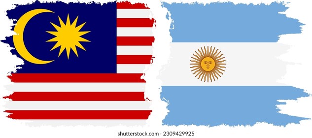 Argentina and Malaysia grunge flags connection, vector