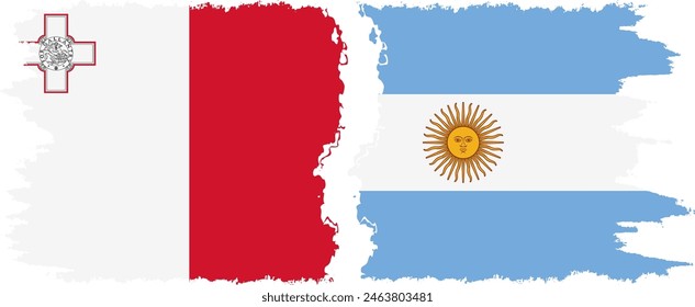 Argentina and Malta grunge flags connection, vector