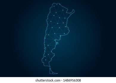 argentina map with Abstract mash line and point scales on Dark background . design polygon sphere .  Wire frame 3D mesh polygonal network line . Vector illustration eps 10.