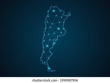 Argentina map Abstract mash line and point scales on dark background. Wire Frame 3D mesh polygonal network line. Network line, design sphere, dot and structure vector.
