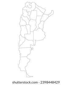 Argentina map. Map of Argentina in administrative regions in white color