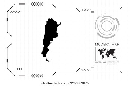 Mapa argentino del marco digital negro HUD, GUI, interfaz de interfaz de usuario vector de radar.
