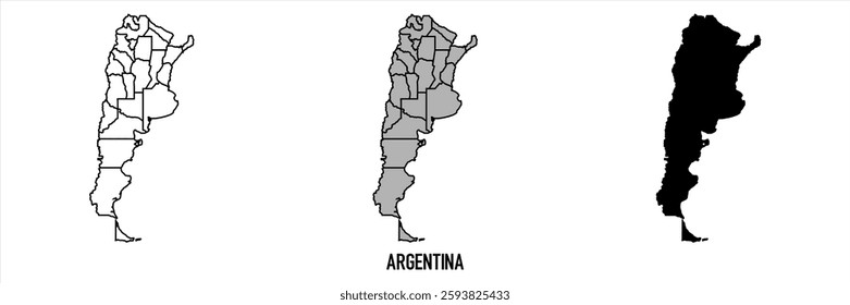 Argentina Map - black World Map, outline International vector template with High detailed isolated on white background - Vector