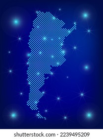 Argentinien hat eine blaue Karte. gepunktete Karte. Dots Argentinische Republik Karte mit Scheinwerfern auf dunkelblauem Hintergrund.  Globales soziales Netzwerk.  Blauer futuristischer Hintergrund mit gepunkteter Karte . EPS10