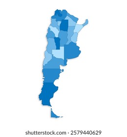Argentina map with border highlighted regions, states, isolated on white background. Template map of Argentina. Detailed vector illustration.