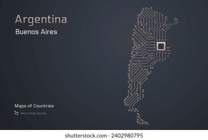 Argentina Map with a capital of Buenos Aires Shown in a Microchip Pattern with processor. E-government. World Countries vector maps. Microchip Series. SHOTLISTbanking	
