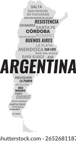 Argentina Mapa com nomes de cidades - Typography Vetor Design