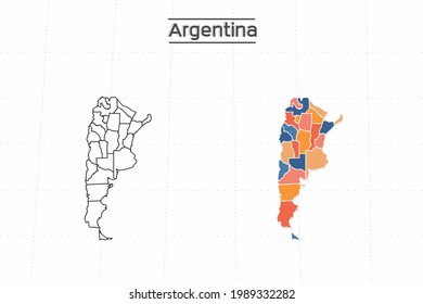 Argentinien Karte Stadtvektor geteilt durch bunte Umriss Einfachheit Stil. Haben Sie 2 Versionen, schwarz dünne Linie Version und farbenfrohe Version. Beide Karten waren auf weißem Hintergrund.