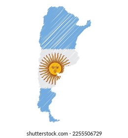 Esbozo dibujado a mano con un mapa de Argentina. Indicador de ilustración de concepto vectorial, mapa de garabatos. Mapa de país para infografía, folletos y presentaciones aisladas en fondo blanco. Ilustración vectorial.